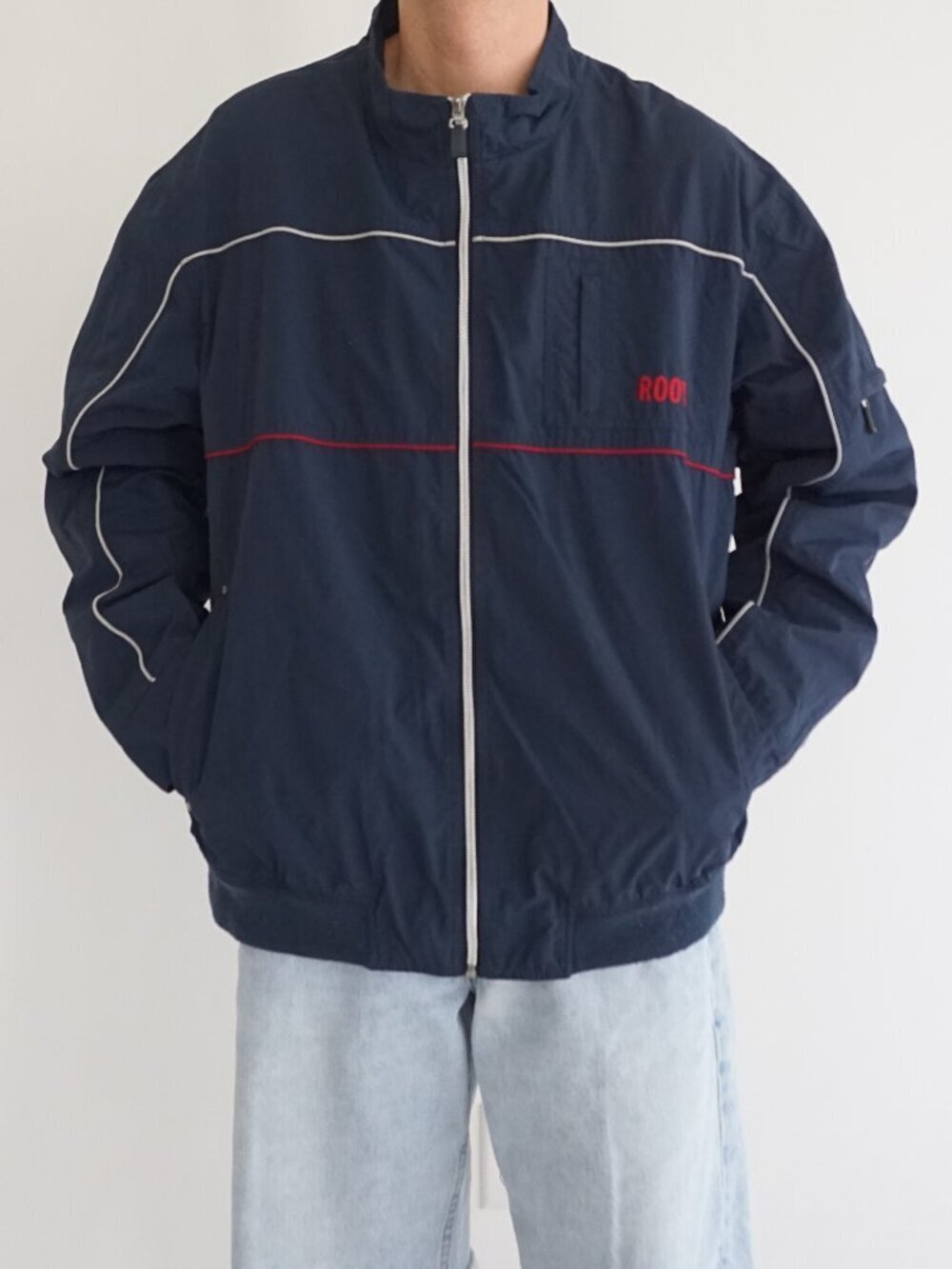 Roots Athletics Navy Zip Track Jacket Embroidered Lightweight Windbreaker 2XL